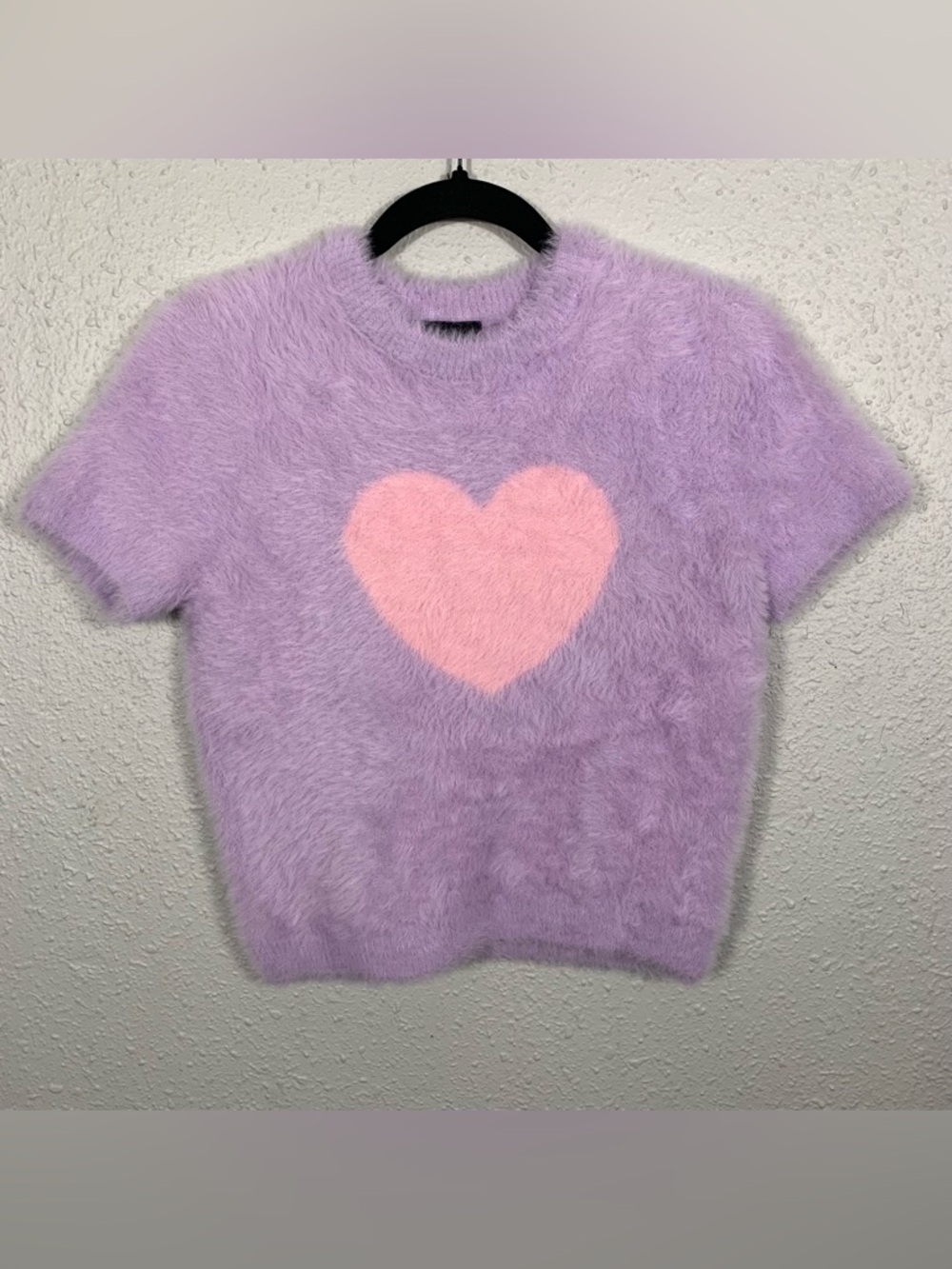 Lazy Oaf Heavy Heart Knitted Top Lavender & Pink size M